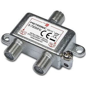 Metronic TNT TV antenne splitter 2 uitgangen F-stekker, splitter, koppeling voor 2 tv's - 336112