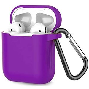 AirPods Case [Front LED Zichtbaar], Schokbestendig Siliconen Hoesje met Sleutelhanger voor Apple AirPods 1 en 2, Night Glow Neon Purple
