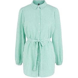 PIECES Dames PCVOSA LS Long Shirt BC Blouse, Simply Green/Stripes: Wit, XL