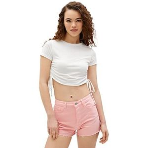 Koton Dames korte mouw ronde hals shirt crop T-shirt, ecru (010), S