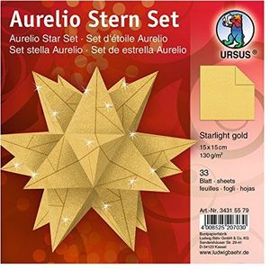 Ursus 34315578 - vouwbladen Aurelio ster Starlight, goud mat, 33 vellen, van papier met metallic effect 130 g/m², ca. 15 x 15 cm, aan beide zijden veredeld, ideaal als kerstdecoratie