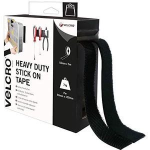 VELCRO merkproduct | klittenband zelfklevend | op maat te snijden industrieel extra sterk dubbelzijdig zelfklevend klittenband met klittenbandsluiting | zwart | 50 mm x 5 m