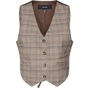 VERO MODA Dames VMELLIE SL Check Vest Kostuumvest, Silver Mink/Checks: Brown, 38, Silver Mink/Checks: bruin, 38