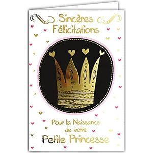 Afie 69-7026 geboortekaart meisjes kleine prinses vogel met verguld, formaat 12 x 17,5 cm, envelop wit