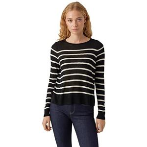 VERO MODA Women's Fine Knit Sweater Round Neck Striped Soft Long Sleeve VMNOVA, Colour:Black-2, Size:XXL