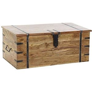 DRW Kist van massief hout uit acacia en metaal, natuurlijke kleuren, 100 x 45 x 40 cm