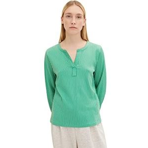 TOM TAILOR Dames T-shirt met lange mouwen 1035374, 31261 - Green White Thin Stripe, S