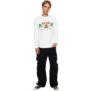 Trendyol Man Regular Basic Ronde hals Gebreid Sweatshirt, Ecru, M