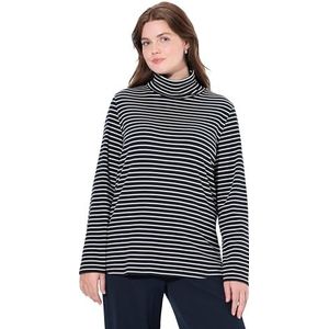 Ulla Popken Dames grote maten grote maten plus size shirt, geribbeld, slim, rolkraag, lange mouwen, biologisch katoen, marineblauw, 50-52