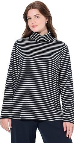 Ulla Popken - T-shirt - Marine - Coton Biologisch - Col Roulé - Manches Longues