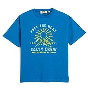Koton Boys T-shirt bedrukt met korte mouwen, ronde hals, katoen, blauw (602), 6-7 Jaar