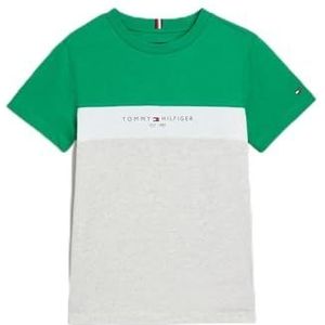 Tommy Hilfiger Essential Colorblock Tee S/S T-shirts voor jongens, Olympisch Groen/Lichtgrijs Melange, 10 jaar