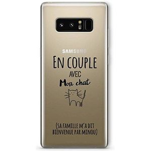 Zokko Beschermhoes voor Galaxy Note 8 in paren met mijn kat (Seine Familie m'a SAGT Welkom bij Minou) – zacht, transparant, zwarte inkt