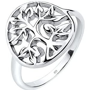 Elli Ring dames met levensboom symbool bloemen in 925 sterling zilver, 52 EU, facetgeslepen, Zonder