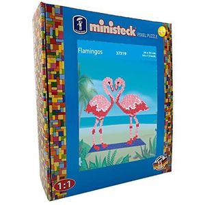 Ministeck 37319 - Mozaïek afbeelding Flamingo's, ca. 26 x 33 cm groot wasbord met ca. 850 kleurrijke steentjes, knijpplezier voor kinderen vanaf 4 jaar.