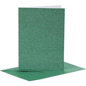 23026 Kaarten en Env 10.5x15cm 4pk groene glitter
