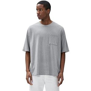 Koton Basic T-shirt voor heren, oversized, met zakken, gedetailleerd T-shirt met ronde hals en korte mouwen, grijs (031), M