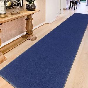 Machinewasbaar, modern solide ontwerp, antislip rubberback 3 x 10 traditioneel tapijt voor gang, keuken, slaapkamer, woonkamer, 2 x 9 x 10 cm, marineblauw