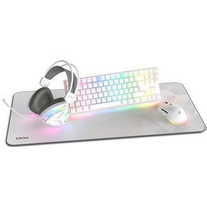 KROM Klass - 4 in 1 Gaming Pack: TKL mechanisch toetsenbord RGB, Spaanse layout, Optische muis 7200 DPI, Hoofdtelefoon met 50 mm drivers, XXL muismat, Compleet set voor PC en laptop gamers, Wit