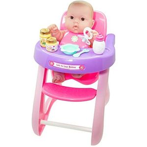 JC Toys - Lots to Love Babies pop 36 cm van zacht vinyl, incl. kinderstoel en 7 eetaccessoires, ideaal om te spelen, roze en paars, ontworpen door Berenguer, 2 jaar