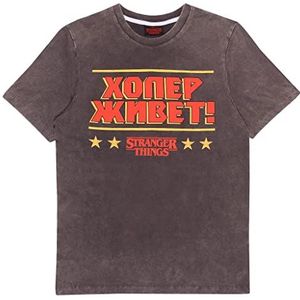 Stranger Things Hopper lebt russischer Text Aid Wash T-shirt, Volwassenen, S-5XL, Holzkohle, Officiële Koopwaar