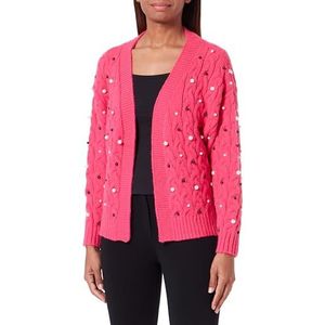 faina Dames gebreide jas met V-hals en parelversiering acryl PINK maat M/L, roze, M