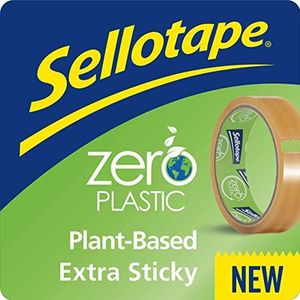 Sellotape Zero Plastic Tape, multifunctionele transparante tape voor huishoudelijke voorwerpen, doorzichtige verpakkingstape voor het plakken van enveloppen of kaarten, eenvoudig te gebruiken,