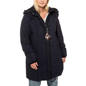 Ulla Popken Gewatteerde damesjas, capuchon met imitatiebont, lange mouwen parka, blauw (donkerblauw 70), 42