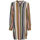 KAFFE Dames T-shirt, tuniek met oprolbare mouwen, oversized lange blouse casual jurk, groen/roze streep print, 44