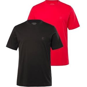 JP 1880 Heren grote maten grote maten Menswear L-8XL T-shirts, basic, 2-pack, ronde hals, tot 8XL 702637, Chilli rood, L