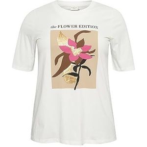 Kaffe Curve Plus-Size T-shirt voor dames met korte mouwen, bedrukt, Chalk/bloemenprint, XL/Meer