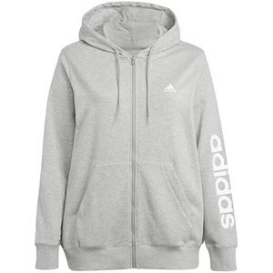 adidas Dames Essentials Linear Full-Zip French Terry Hoodie (Plus Size), Medium Grey Heather/White, XL Plus