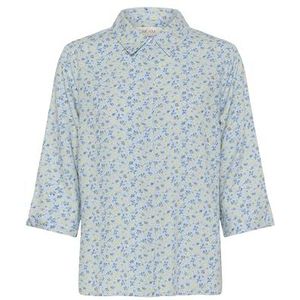 Cream - Blouse 'Tiah' - Azuur - Donkerblauw - Lichtgeel - Klassieke Blouse