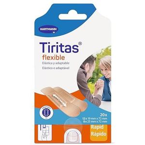 Tiritas Flexibele Rapid: ideaal voor gebieden met mobiliteit; robuust, ademend en flexibel; verpakking maakt eenvoudig en snel verwijderen mogelijk; 2 maten; 20 stuks.