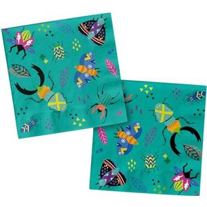Folat 62800 kinderverjaardag decoratie bosdieren servetten buzzing bugs-33 x 33 cm-20 stuks party servies papier, turquoise