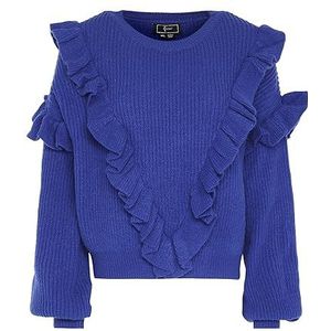 faina Dames Falbala herfst en winter gebreide trui voor gevorderden kobaltblauw maat XL/XXL, kobaltblauw, XL
