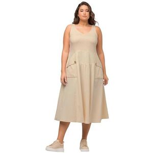 Ulla Popken Damesjurk met bandjes in materiaalmix jurk, beige, 46/48 NL