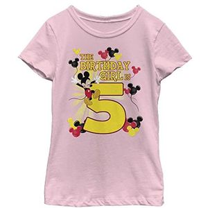 Disney Mickey Birthday Girl is 5 T-shirt voor meisjes, lichtroze, XL
