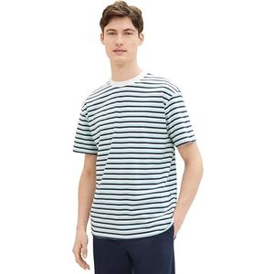 TOM TAILOR Denim T-shirt voor heren, 34971 - Wit Blauw Zwart Fijne Streep, XL