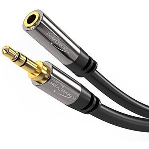 KabelDirekt – 5 m – Koptelefoonverlengkabel, 3,5 mm jack verlenging (aux audio kabel, jack plug/jack aansluiting, bijna onverwoestbare metalen behuizing, ideaal voor koptelefoons, zwart)