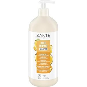 SANTE Naturkosmetik Deep Repair Shampoo Squalan + 3-voudig proteïnecomplex, veganistische verzorgingsshampoo voor soepel en glanzend haar, herstelt droog, beschadigd haar, 950 ml