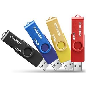 ENUODA USB Stick 32GB 4 Stuks USB 2.0 Memory Stick Hoge Snelheid Thumb Drives (4 Gemengde Kleuren: Geel Rood Blauw Zwart)