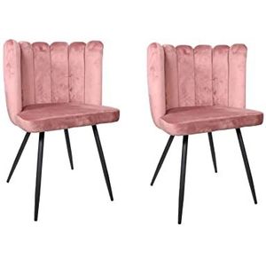 HOME DECO FACTORY Ariel Fluweel, roze, 2 stuks, zitmeubelen, zitstoel, tafelstoel, woonkamer, eetkamer, slaapkamer, meubels, textiel, polyester, 59,5 x 47,5 x 79 cm