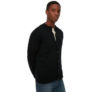 Trendyol Heren Shirt kraag Plain Regular Cardigan Sweater, Navy Blue, L, marineblauw, L