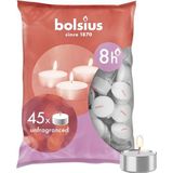 Bolsius D-light theelichtjes - in zak - lengte brandtijd 8 uur - decoratieve huishoudelijke kaarsen - wit - natuurlijke plantengroei - zonder palmolie - 45 stuks, ongeparfumeerd