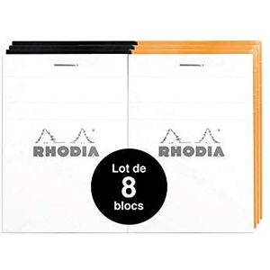 RHODIA 112019Amzc - Set van 8 geniete notitieblokken nr. 11 zwart/oranje/wit - A7 - kleine ruitjes - 80 afneembare vellen - wit licht papier 80 g/m² - zachte en duurzame omslag