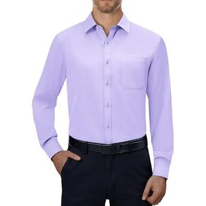 Alimens & Gentle Mens Dress Shirts 4-Way Stretch Long Sleeve Collared Casual Solid Wedding Dating Button Down Shirt Lavender
