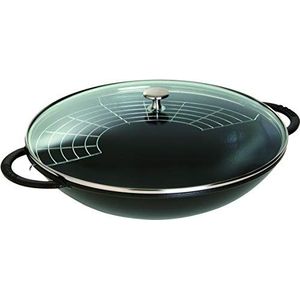 STAUB Gietijzeren wok, incl. glazen deksel en uitneembaar rooster, geschikt voor inductie, Ø 37 cm, 5,7 l, zwart
