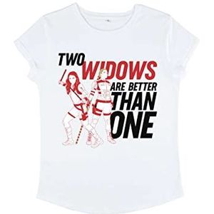 Marvel Dames Black Widow-twee-widows T-shirt met opgerolde mouwen, wit, L, wit, L