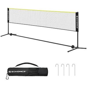 SONGMICS SYQ400B02 4 m badmintonnet, volleybalnet, in hoogte verstelbare palen, draagbare set voor tennis, beachvolleybal, voor tuin, park, buiten, zwart en geel